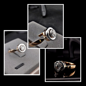 Pierścionek białe/żółte złoto z brylantem